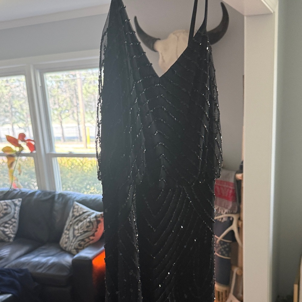 Adrianna Papell Black Sequin Maxi Slip Dress - only wore once great condition! - Picture 7 of 11